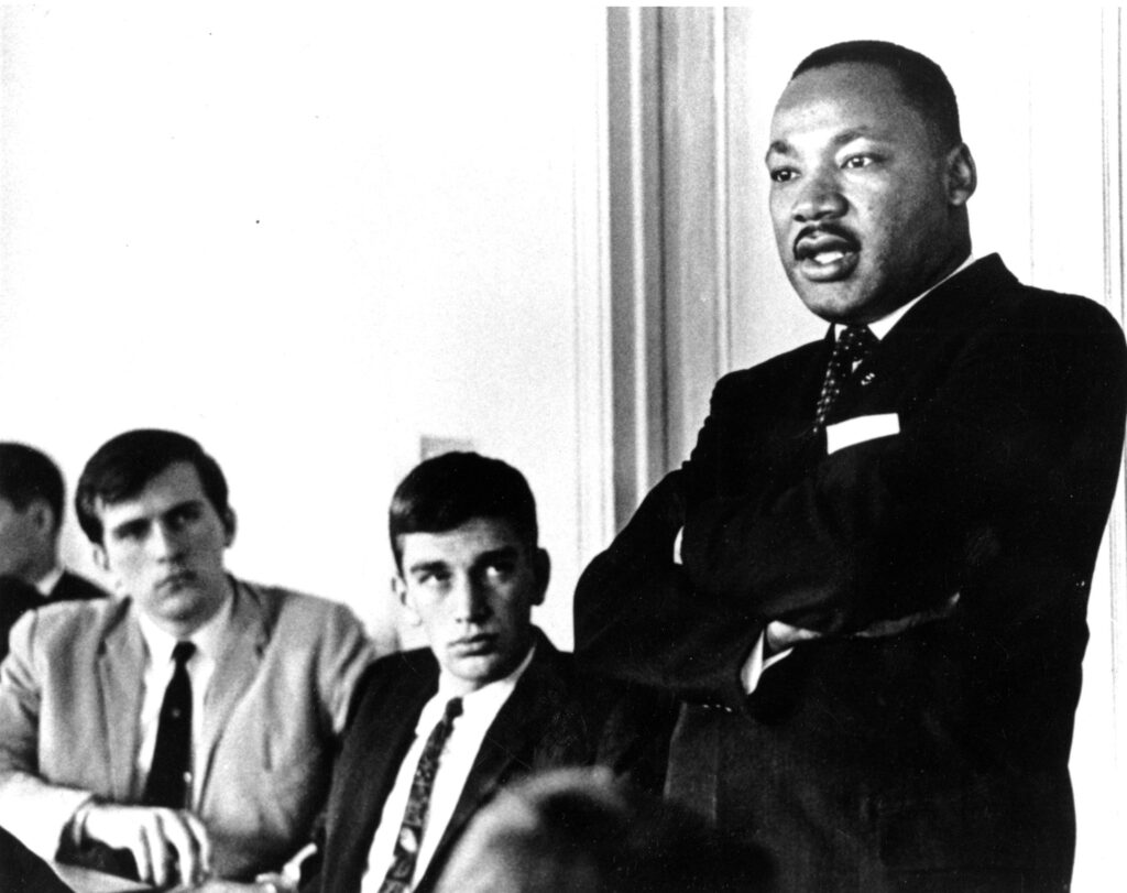 Image of Martin Luther King, Jr. with Wesleyan students