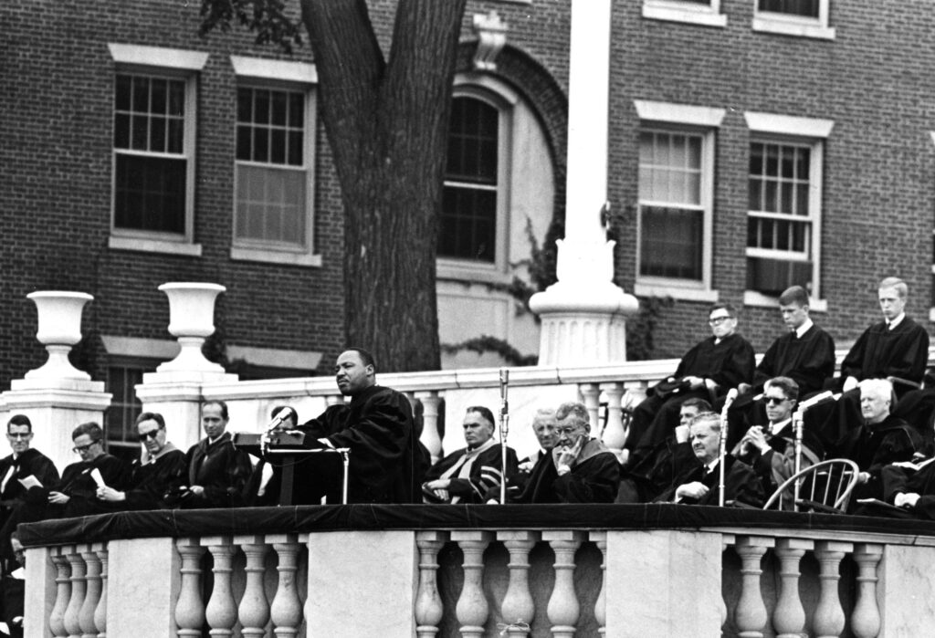 Martin Luther King Jr. speaking at a Wesleyan Commencement